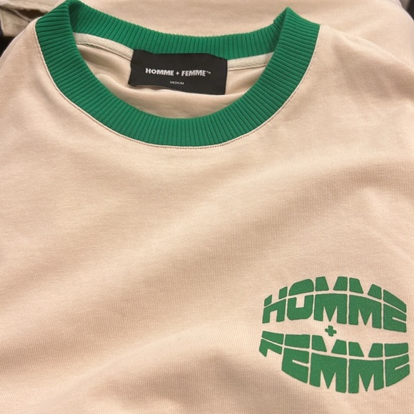 Homme + Femme Logo T-shirt Size M Tan/Green NWOT - Picture 3 of 4